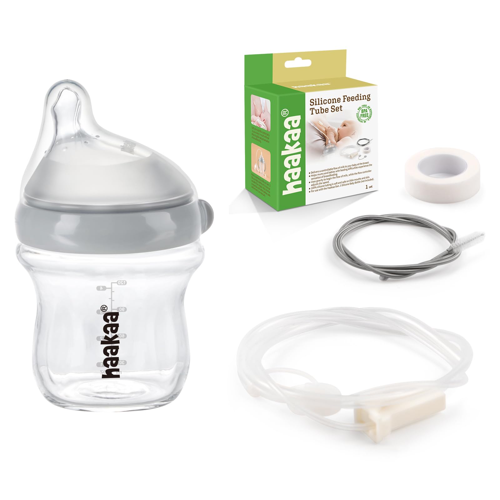 haakaa Gen.3 Natural Glass Baby Bottle&Supplemental Nursing System Set-Newborn Registry Essentials|BPA Free