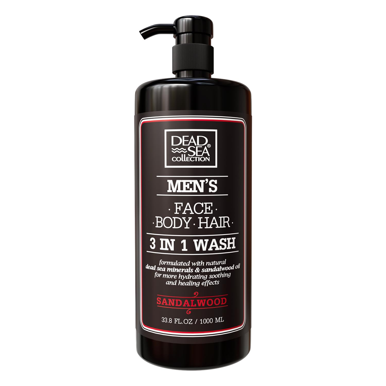 Dead Sea Collection Men’s Body Wash - (33.8 Fl. Oz) - Sandalwood 3 in 1 Body Wash for Men - Face Wash for Men with Shower Gel for Men and Shampoo for Men to Keeping You Feeling Fresh & Cool