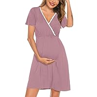 SWOMOG Women 3 in 1 Delivery/Labor/Nursing Nightgown Short Sleeve Pleated Maternity Sleepwear for Breastfeeding