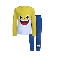 Nickelodeon Baby Shark Boys’ Long Sleeve T-Shirt and Pants Set for Infant, Toddler and Little Kids – Blue/Yellow