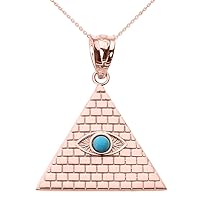 14 ct Rose Gold Egyptian Pyramid with Turquoise Evil Eye Pendant (Comes With an 18