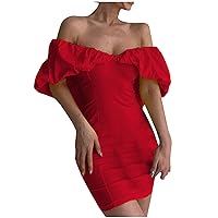Women's Ruched V Neck Off Shoulder Bodycon Sexy Party Club Midi Dress