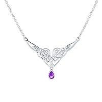 Bling Jewelry Simulated Gemstone Purple Blue Good Luck Friendship Trinity Irish Love Knot Triquetra Infinity Statement Celtic Necklace V Collar Pendant For Women Couples .925 Sterling Silver