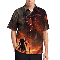 Hawaiian Dragon Shirt for Men Short Sleeve Aloha Beach Shirt Animal Summer Casual Button Down Shirts