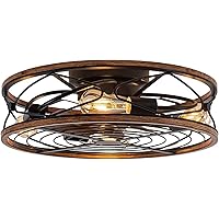 Ceiling Fan with Lights and Remote, Caged Farmhouse Ceiling Fan with Lights, Mount Embedded Installation Low Profile Ceiling Fan Ceiling Fan Timing 6 Speeds Adjustable