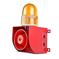 Alarm Siren Volume Tone Adjustable 25W 120dB Loud Horn Outdoor Security Button Sirens with LED Strobe Signal Light for Contruction Truck, Industrial Crane & Forklift DC12V Yellow