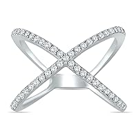 SZUL 1/2 Carat TW Diamond Criss Cross X Ring Available in 10K White and Yellow Gold
