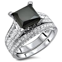 2.00 CT Princess Cut Solitaire Diamond Engagement Wedding Ring Set 925 Sterling Silver 14KT White Gold Finish Women Girls
