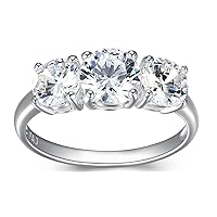 MORGAN & PAIGE Round Cut Cubic Zirconia or Genuine Garnet Ring - Prong-Set Three Stone Engagement Ring/Promise Rings For Women With Real 925 Sterling Silver Band