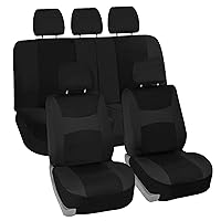 FH Group Car Seat Covers Full Set Cloth - Universal Fit, Automotive Low Back Front Washable Seat Covers, Airbag Compatible, Split Bench Rear Seat for SUV, Sedan, Van Black