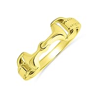Personalize Cowgirl Equestrian Lover Double Horse Snaffle Bit Band Ring Western Jewelry For Women Teen Yellow 14K Gold Plated .925 Sterling Silver Customizable