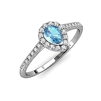 Pear Cut (7x5 mm) Blue Topaz and Diamond 1.17 ctw Women Halo Engagement Ring 14K Gold