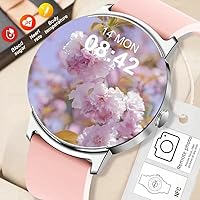 Classic Smartwatches for Women Bluetooth Call Health Monitor Sports Smartwatch IP68 Waterproof NFC Smartwatch for Android iOS Women Gift (Silver Blue Strap)