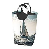 Laundry Basket Freestanding Laundry Hamper Ocean Sailing Collapsible Clothes Baskets Waterproof Tall Dirty Clothes Hamper for Dorm Bathroom Laundry Room Storage Washing Bin