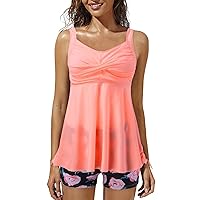 AODONG Swimsuit for Women 2023 Two Piece Tankini Swimsuits for Women Tummy Control Bathing Suit with Shorts Athletic Swimwear