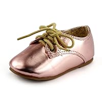 Baby Girl's Shoes Metallic Rose Gold Pink Oxford Toddler Size Flower Insole (9)