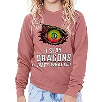 I Slay Dragons Kids' Raglan Sweatshirt - Girls Clothing - Dragon Lovers Gifts