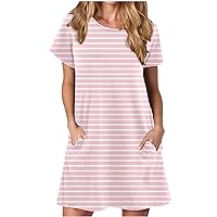 Womens Casual Striped Tshirt Dresses Short Sleeve Loose Fit Cute Summer Dress Girls Round Neck Comfy House Dress