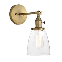 Pathson Vintage Wall Sconce Lighting with On Off Switch, Clear Glass Shade Brass Vanity Light, Industrial Wall Fixtures for Living Room Bathroom Bedroom Garage Porch