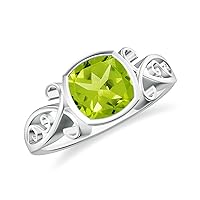 Natural Peridot Cushion Solitaire Ring for Women Girls in Sterling Silver / 14K Solid Gold/Platinum