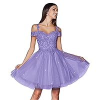 Lace Appliques Homecoming Dresses for Teens Cold Shoulder Short Prom Dresses A Line Tulle Cocktail Gowns MA96