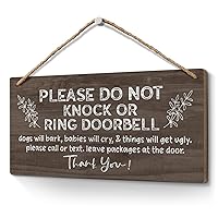 Please Do Not Knock or Ring Doorbell Sign 6x12,Funny Baby Sleeping Sign for Front Door,No Soliciting Sign for House,Do Not Disturb Door-Must Have Home Door Sign-Brown