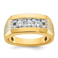 14k With White Rhodium Mens Polished and Grooved 3 stone 1/2 Carat Diamond Ring Size 10.00 Jewelry Gifts for Men