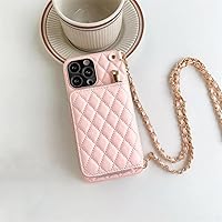 Crossbody Wallet Phone Case for iPhone 14 13 12 11 Pro Max Card Slot Lanyard Chain Strap Zipper Purse PU Leather Cover,Pink,for iPhone 12Pro Max