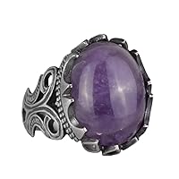 KAMBO 925 Solid Sterling Silver Men's Ring with Choice of Natural Gemstones - Unique Handcrafted Design