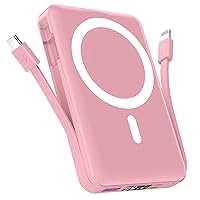 podoru Wireless Portable Charger, 10000mAh Magnetic Power Bank Built-in USB C Lighting Cables 22.5W PD Fast Charging LED Display Mag-Safe Battery Pack for iPhone 15/14/13/12/Mini/Pro/Pro Max - Pink