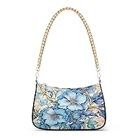 Shoulder Bags for Women Blue Flowers Floral (1) Hobo Tote Handbag Small Clutch Purse with Zipper Closure