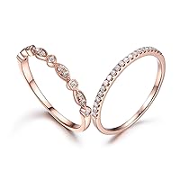 2pcs Half Eternity Diamond Wedding Ring,14K Rose gold,Anniversary,Art Deco,Stacking,Milgrain,Wedding Band