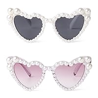 ADE WU Heart Sunglasses Kids Pearl Heart Shaped Sunglasses for Girls Age 3-8