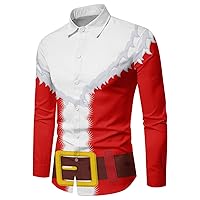 Christmas Shirts for Men Long Sleeve Ugly Santa Claus Button Down Shirts Hawaiian Shirt Funny Costume Shirts for Party(White#03,XXXXXL)