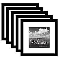 Americanflat 9x9 Picture Frame Set of 5 in Black - Use as 6x6 Picture Frame with Mat or 9x9 Frame Without Mat - Picture Frames Collage Wall Decor with Plexiglass and Easel for Wall or Tabletop
