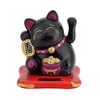 Bewinner Waving Cat, Solar Powered Cute Waving Cat Good Luck Wealth Welcoming Cats Home Display Car Decor Feng Shui Decoration (Black)