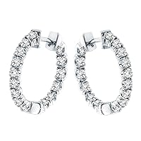 1.50 CT TW Inside/Outside Round Diamond Hoop Earrings in 14k White Gold