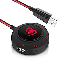 External Sound Card USB Hubs Audio Adapter to USB Port & 3.5mm Audio & Micro Jack for PC Laptop. Plug and Play (Red)