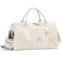 FIORETTO Womens Gym Tote Duffle Bag with Wet Pocket & Shoe Compartment, Sports Duffel Overnight Weekender Hospital Workout Carry on Bag for Girls, Ideal for Travel, Swimming, Dance, Ballet Beige