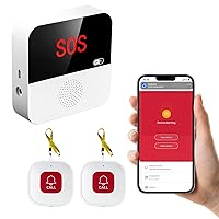 WiFi Elderly Monitoring, Caregiver Pagers Life Alert Systems for Seniors no Monthly Fee, 1 Receiver & 2 Panic Button, Compatible with Tuya Smart/Smart Life APP (Only Supports Wi-Fi 2.4GHz )