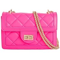 Purple Possum® Neon Shoulder Bag Quilted Handbag Small Bag Bright Gold Chain Detail (Neon Pink)