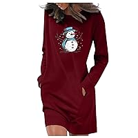 Women's Christmas Dress Dress Casual Solid Color Long Sleeve Round Neck Pocket Dress Merry, S-2XL