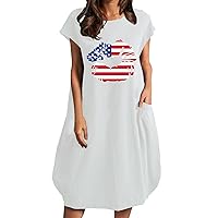 Size 3X Womens Dresses Sleeve Dress for Women Summer Round Neck Dresses with Pocket July 4 USA Flag Concert