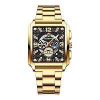 Silverora Watches Men's Stainless Steel Square - 3ATM Waterproof Rectangular Analogue Quartz Watch Calendar Date Stainless Steel Bracelet Watch with Luminous Hands Gifts for Men Gold, Bracelet