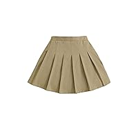 WDIRARA Girl's Elastic Waist High Rise Preppy Pleated Skirts Woven Casual Summer Solid Mini Skirt