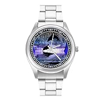 Moon Dolphin Classic Watches for Men Fashion Graphic Watch Easy to Read Gifts for Work Workout