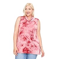 Women's Plus Size Tie Dye Sleeveless Tunic Tank Top Cowl Neck Face Covering