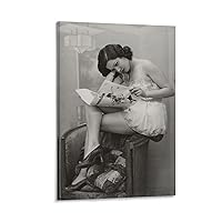 1920s Vintage Beauty Poster Lady Reading Magazine Black And White Canvas Wall Art Print Poster Decorative Painting Canvas Wall Art Living Room Posters Bedroom Painting 08x12inch(20x30cm)