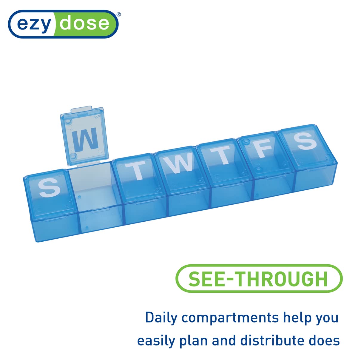 EZY DOSE Weekly (7-Day) Pill Organizer, Vitamin Planner, and Medicine Box, Medium Compartments, Blue