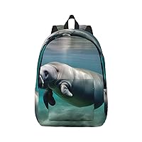 Manatee Animal Print Canvas Laptop Backpack Outdoor Casual Travel Bag Daypack Book Bag For Men Women